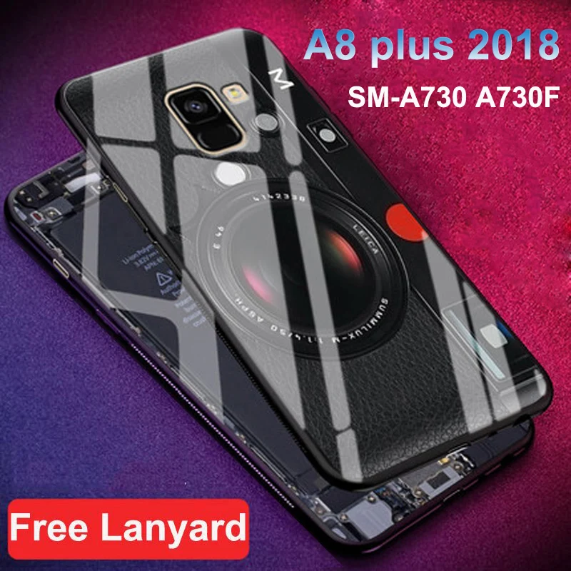 Для Samsung Galaxy A8 plus 2018 чехол + Ретро pattend закаленное жесткое стекло задняя крышка для