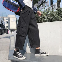 Fashion casual men's overalls summer and autumn new M-5XL large size loose trousers black green personality popular youth