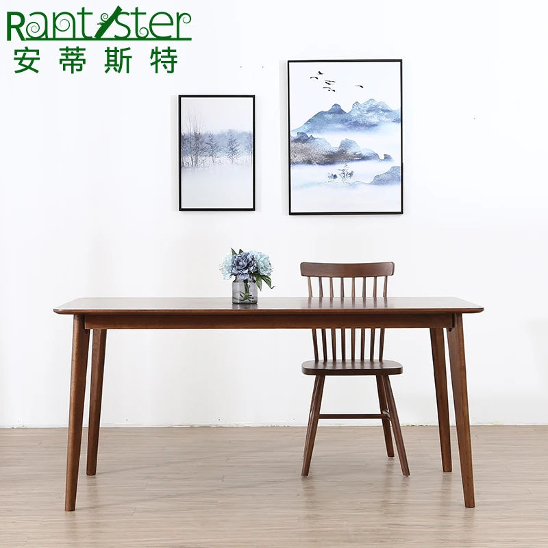 Nordic Walnut Color All Solid Wood Straight Leg Dining Table Modern Simple Rectangular White Oak Japanese Small Family Table In Dining Tables From