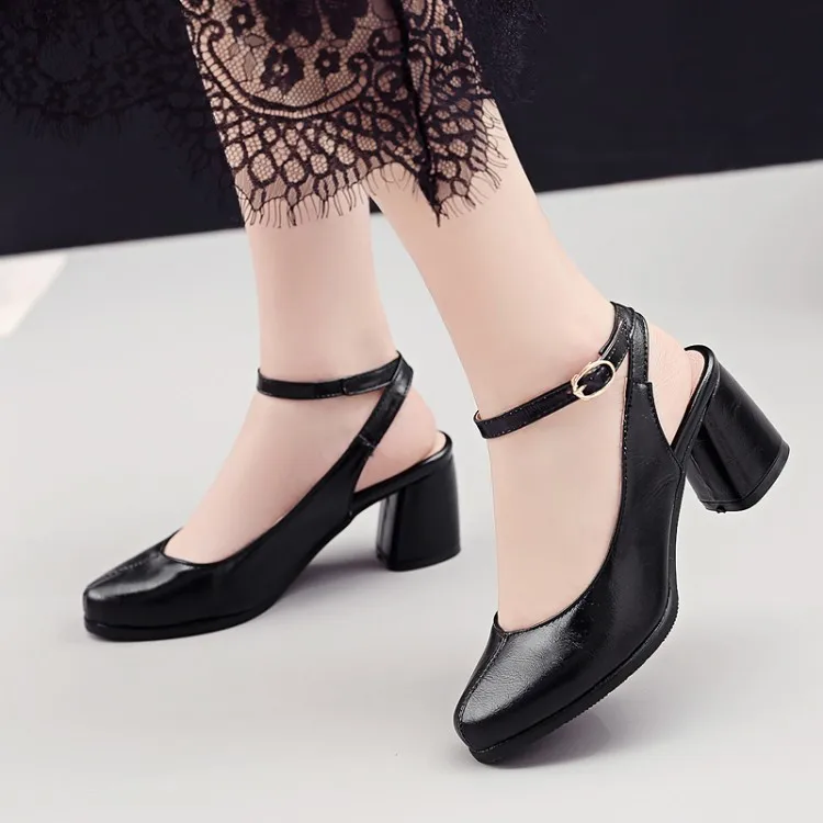 

Big Size 11 12 13 14 high heels sandals women shoes woman summer ladies Baotou shallow buckle back strap square heel sandals