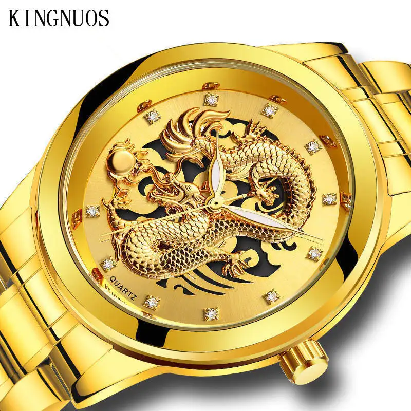

Luxury Dragon Automatic Watches For Men Wrist Watch Stainless Steel Strap Gold Clock Waterproof Mens relogio Male Quartz Clock F