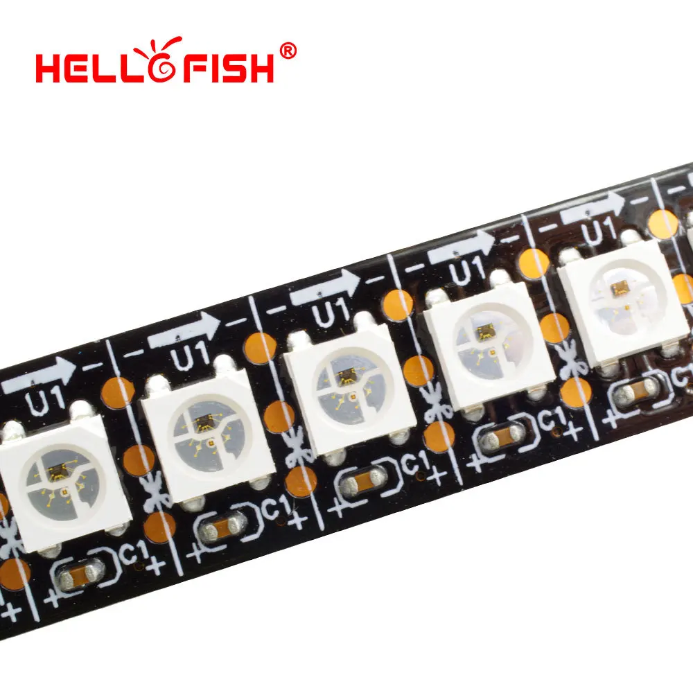 Hello Fish 1 м WS2812B полноцветная светодиодная лента 144 светодиодный/m Dream Running color СВЕТОДИОДНЫЙ лента белый/черный PCB