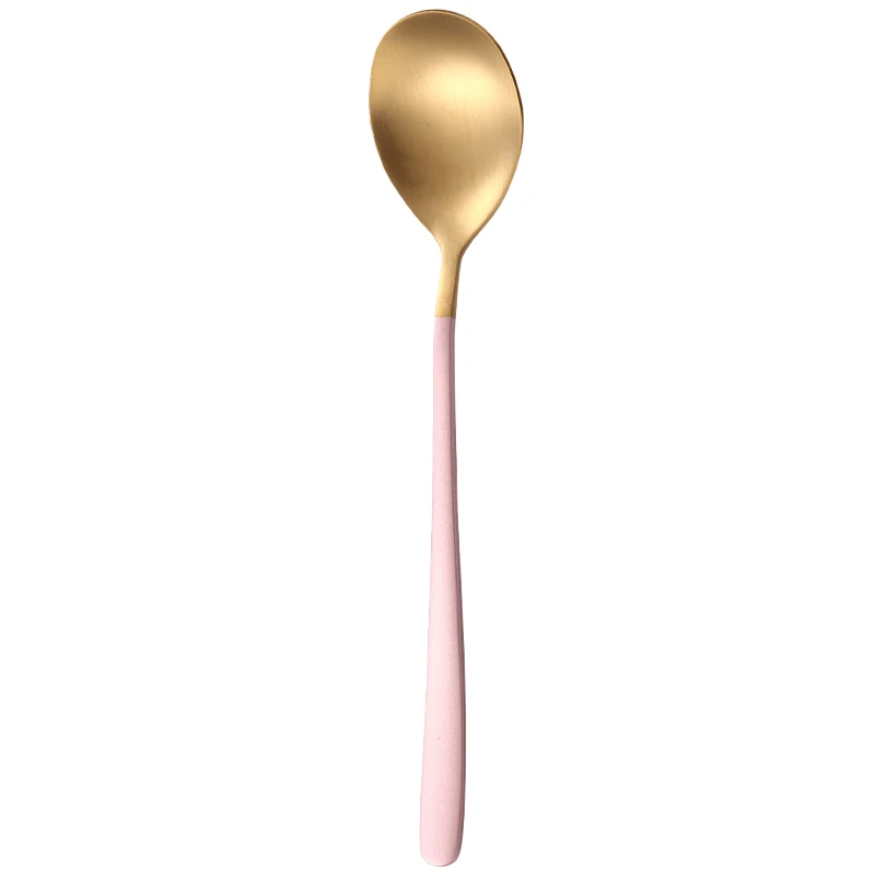 1 шт. ложка из нержавеющей стали с ложка с длинной ручкой розовое золото ложка для супа для мороженого обеденные Ложки Посуда для риса/салата - Цвет: Pink gold