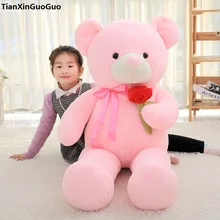 stuffed toy huge 135cm pink teddy bear plush toy rose flower design cute bear soft doll hugging pillow birthday gift s0916