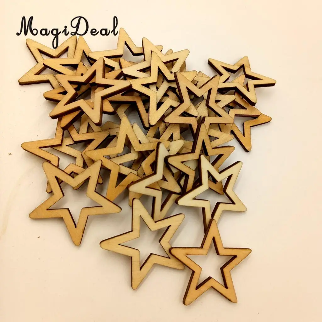 MagiDeal Delicate 50/30/25Pcs Unfinished Hollow Star Shape Wooden Embellishments for Wedding Party Board Classroom Decor 3 Sizes
