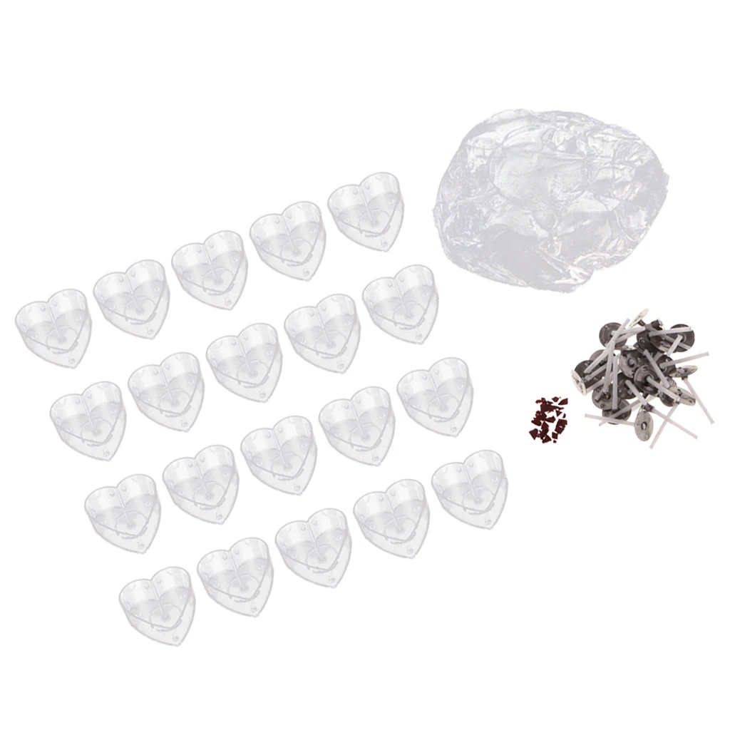 1 Set Candles Making Supplies -Heart Shape Box/Case, Cotton Wicks With Base, Clear Jelly Wax, Pigments-Diy Romantic Candle Kit