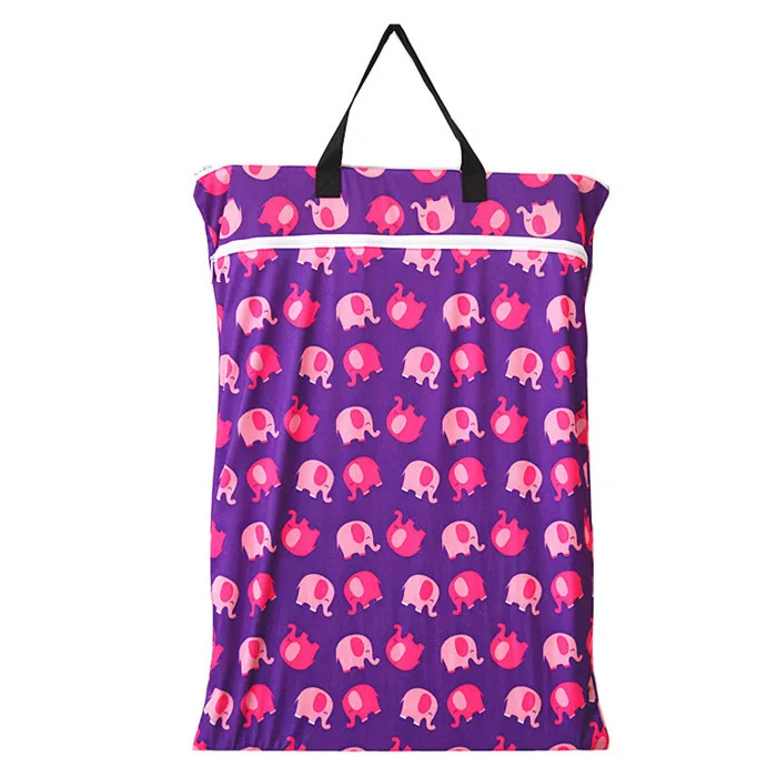 [Sigzagor] 1 большой висячий влажный/сухой мешок для тканевых подгузников, вставок, подгузников, белья с двумя молниями, многоразовые, 19 вариантов - Цвет: WL5 purple elephant