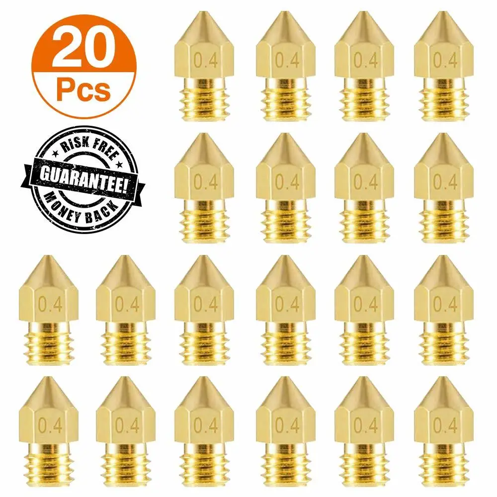 

20PCS 3D Printer Nozzles, Upgrade Abrasion Resistant 0.4mm MK8 Extruder Nozzles Brass 3D Extruder Nozzle for 3D Printer Anet A8