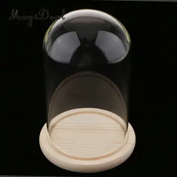 

LED Lights Ornaments Dried Flowers Display Glass Cover Dome With Wood Base for Home Wedding Decoration