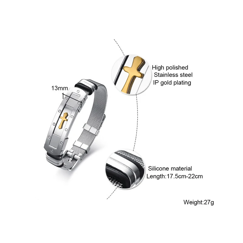 Новое поступление, мужской Браслет-манжета с крестом, браслет из нержавеющей стали, ID браслет для мальчиков, церемония, Masculino, ювелирное изделие, регулируемый размер