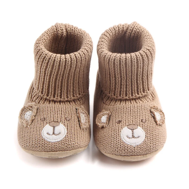 

Baby Girls Cute Cartoon Bear Boots Winter Warm Baby Shoes Boys Kids First Walkers Knitted Super Warm Soft Soled Booty Booties