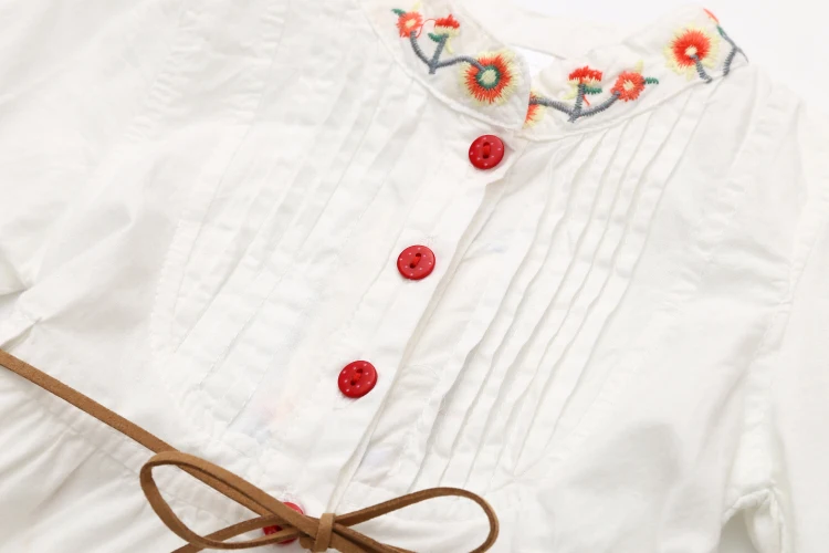 2018 Spring Autumn 3-12 Age Kids Embroidery Floral Long And Short Sleeve Double Use White Elegant Dress Princess Girl With Belt (6)