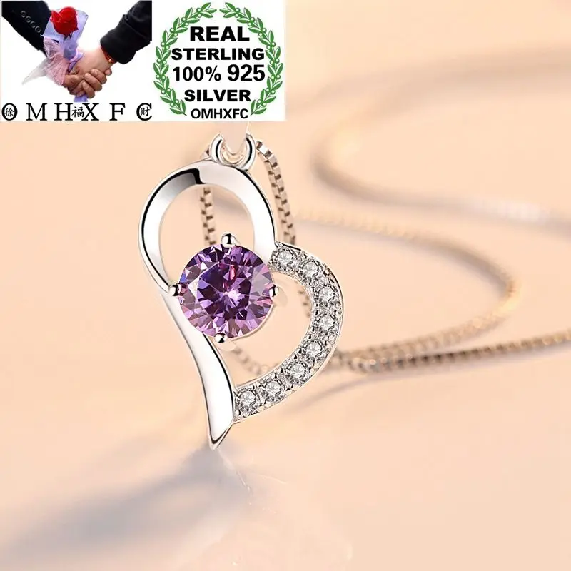 

OMHXFC Wholesale European Fashion Woman Girl Party Birthday Wedding Heart AAA Zircon 100% 925 Sterling Silver Pendant Charm PD17