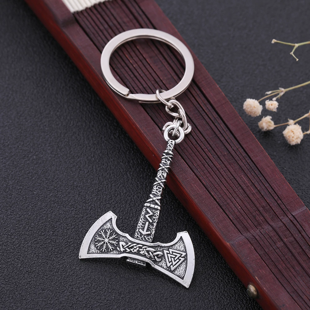 Llavero con colgante de hacha de Perun eslavo 3D Skyrim, amuleto de martillo de Thor, símbolo de Odin de Valknut nórdico, llavero de nudo irlandés para hombre