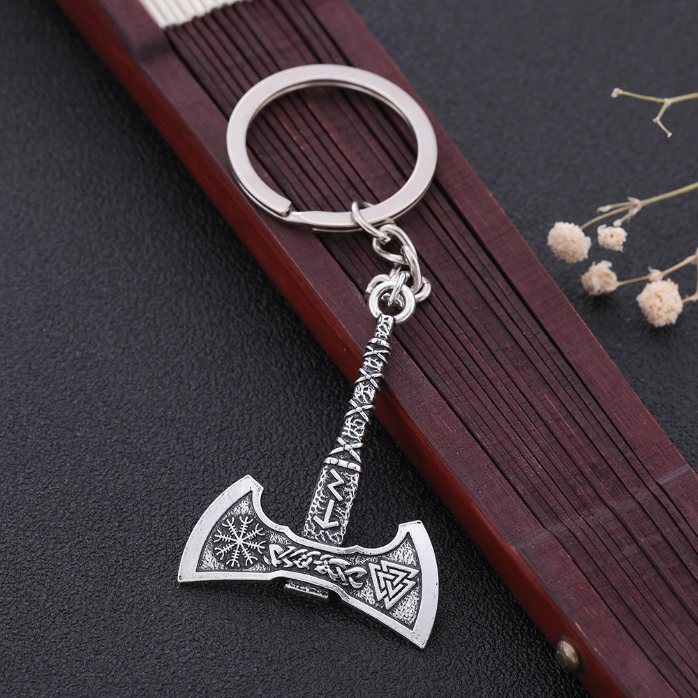 Skyrim 3D Slavic Perun Axe Pendant Key Chain Thor Hammer Charm Odin's Symbol of Norse Valknut Irish Knot Men's Keychain - Image 4