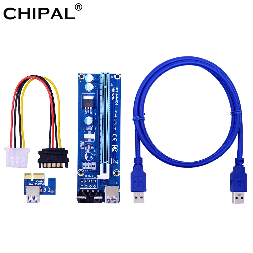CHIPAL 1M VER006S PCI E Райзер карта 006S Express 1X 16X удлинитель SATA на 4 контактный кабель питания