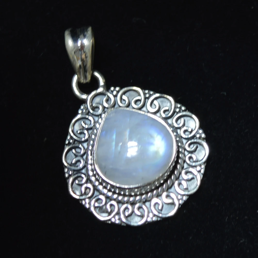 

Кулон из настоящего голубого лунного камня, серебристый, 34,1 мм, hbap4614