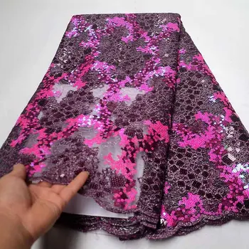 

Pink african sequins lace fabric nigerian net lace fabric with sequins french tulle lace fabric 2019 high quality wedding dress