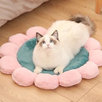

@HE Pet Mats Round Flower Design Coral Fleece Soft Puppy Cushion Sleeping Mat Breathable Blanket Dog Cat Bed Plush Carpet