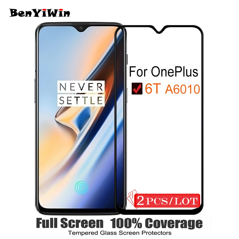 

2PCS 100% Original Full Cover Tempered Glass For OnePlus 6T Screen Protector 2.5D 9H on Protective Glass For 1+6T A6010 Film