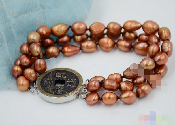 

Hot sell ->@@ > 10756 3row coffee baroque freshwater cultured pearl bracelet -Top quality free shipping