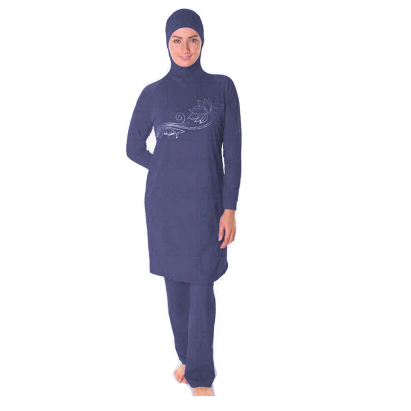 

2019 Brand print blue Modest Arab Islamic Swimwear Women Girls Full Covered 2 Pieces Hijab Muslim Swimsuit Bikinis
