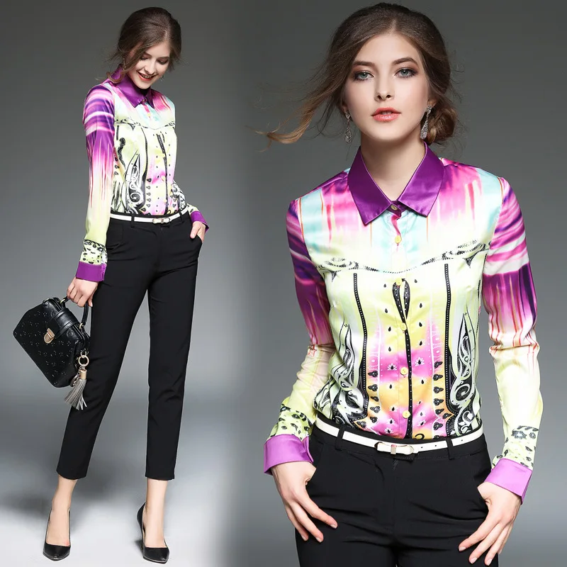 Women Tops 2017 New Blouse Shirts Fashion Loose Korean Match Printing Lapel Spring Autumn Top Colorful High Quality Popularity