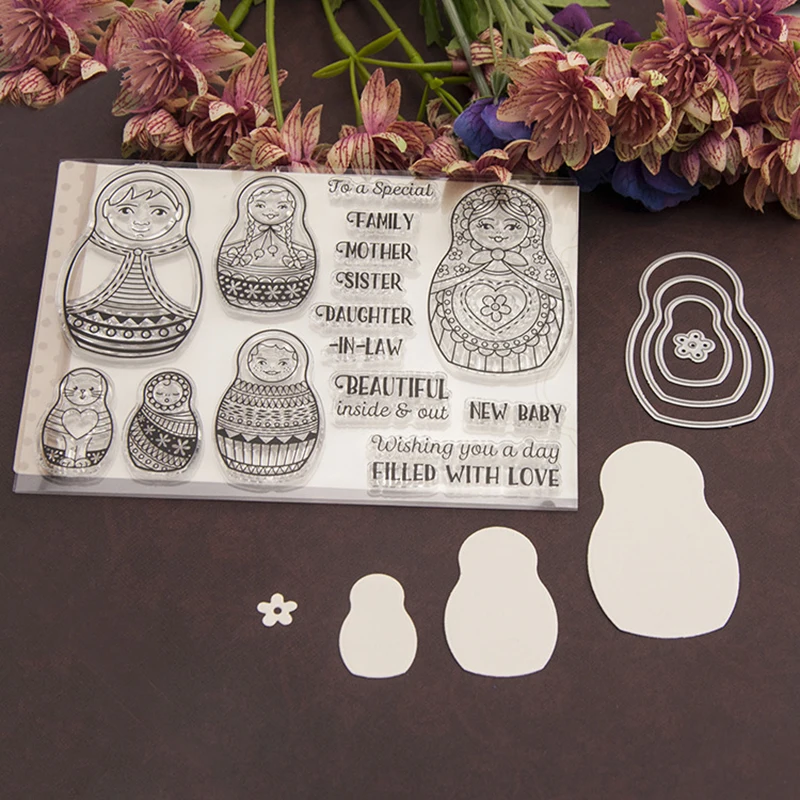 LCRAFT Matryoshka Doll Mother Family Clear Stamps For Scrapbooking