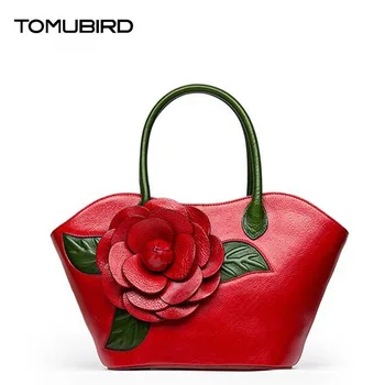 

TOMUBIRD superior cowhide leather Designer Inspired Shoulder Bags flower Handmade Leather Satchel Handbags