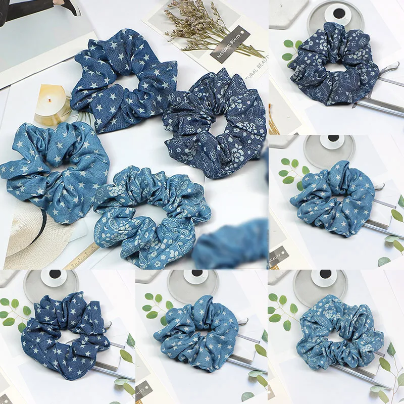 Adjustable Flower Blue Unique 1PC Cartoon Cowboy Star Hair Rope High Quality Scrunchie Ponytail Holder Light Color Elastic