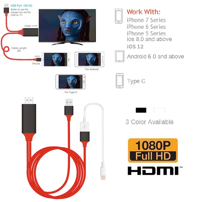 Горячая для iPhone экран к ТВ Кабель HDMI 1080p адаптер IOS USB зарядное устройство конвертер