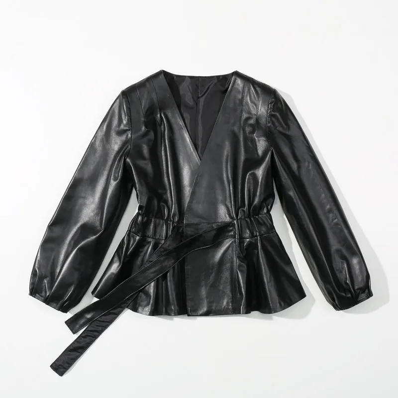 Leather Jacket Women Sheepskin Coat Autumn 2018 Vintage Red Black Jacket Women Plus Size Female Jacket Genuine Leather Jacket Coats