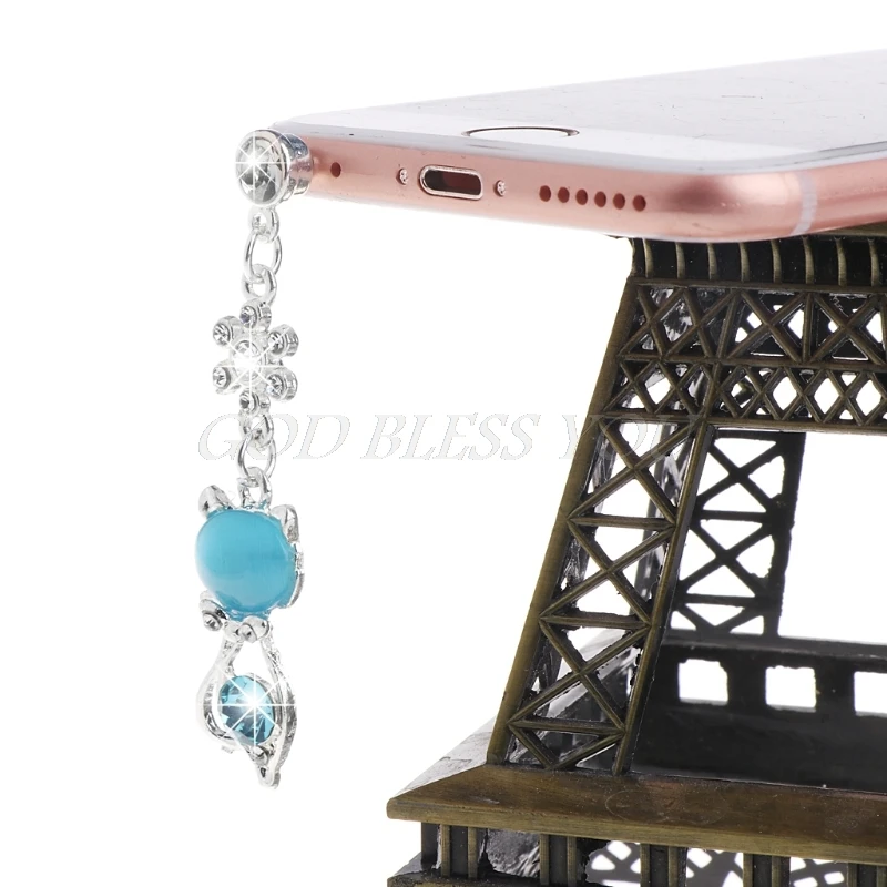 

3.5mm Jack Cat Crystal Dust Plug Anti Earphone Cap Stopper For iPhone 6 for Samsung