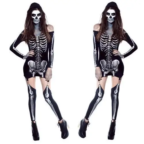 Adult Girl Zombie Clothes for Halloween Party Night Club DS Dress Skull