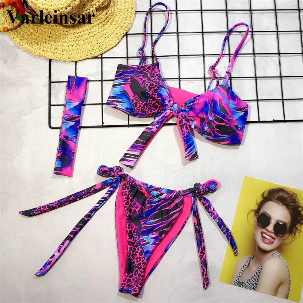 Фиолетовое бикини с принтом, женский купальник, женский купальный костюм, комплект бикини из двух предметов, Бразильский купальный костюм V1527