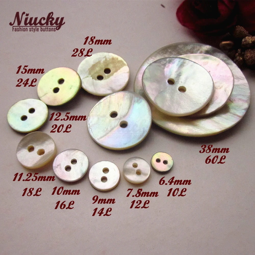 Niucky 9mm-12mm 2 holes High Quality Natural Akoya Pearl Shell Buttons T2 class Natural Shell Sewing Buttons S0101-051 5