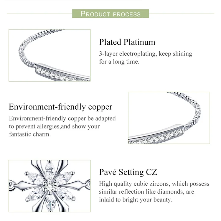 WOSTU, трендовые браслеты со снежинками, цепочка, 24 см., регулируемые браслеты для женщин, для свадьбы, помолвки, роскошные ювелирные изделия, SDTB049