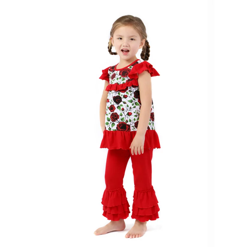 US $71.80 Kaiya Angel 2017 Hot Toddler Girl Outfit Red Peony Rose Spring Summer Fall Kids Baby Children Clothes Factory Wholesale