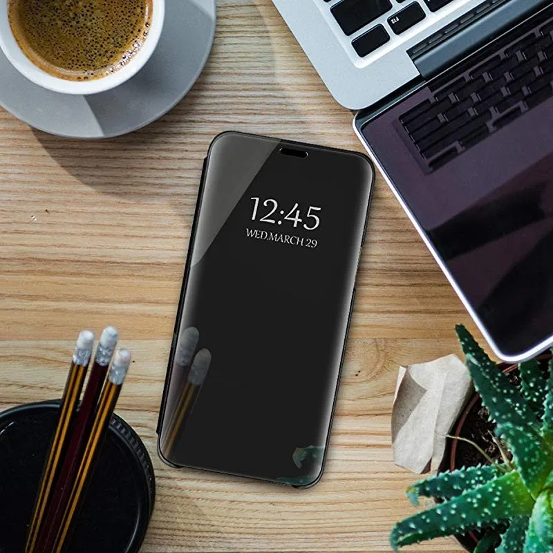 Умный чехол для samsung Galaxy Note 10, S9, S8 Plus, S10e, S7, S6 Edge, зеркальный кожаный флип-чехол для samsung Galaxy S10, 5G, чехол - Цвет: Черный