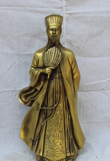 

wholesale factory 20" Chinese Bronze Folk Famous Militarist Standing Zhu GeLiang KongMing Statue