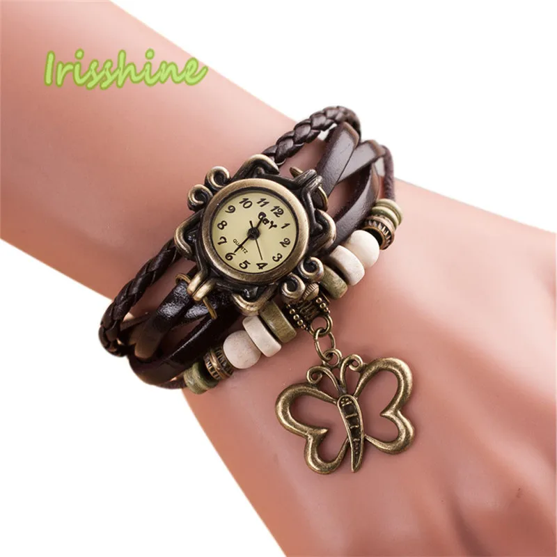 

Irisshine i0563 New Quartz Weave Around Leather Butterfly Bracelet Lady Woman Wrist Watch women watches gift