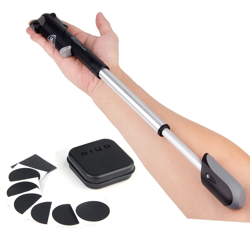 

GIYO Portable Mini Bicycle Pump and 6 pcs/set Tube Repair Patch , Cycling Tire Inflator Bike 100 PSI Air Pump with Gauge