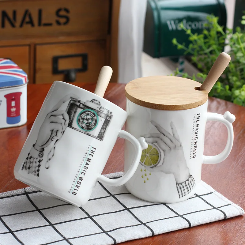 Новый волшебный мир эскиз керамическая чашка офис zakka креативная с крышкой Ложка