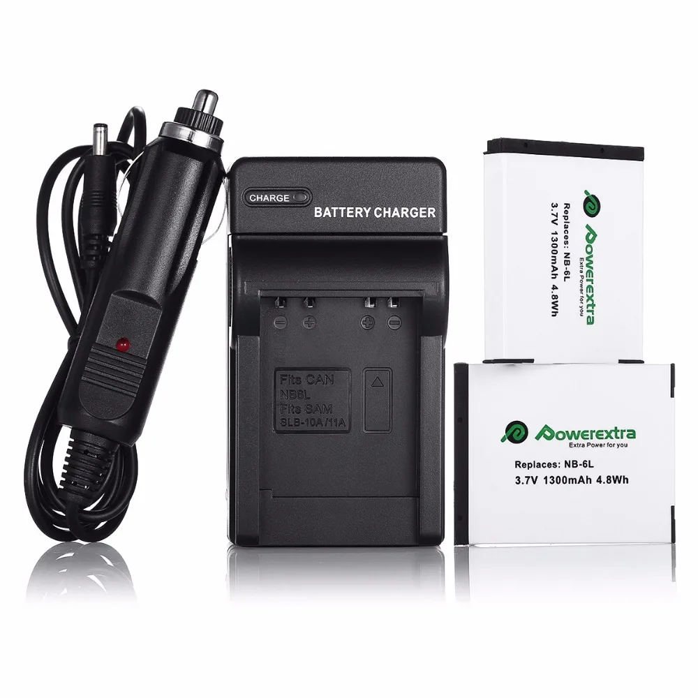 Powerextra 2pcs NB 6L NB 6LH Li ion Camera Battery + Battery Charger