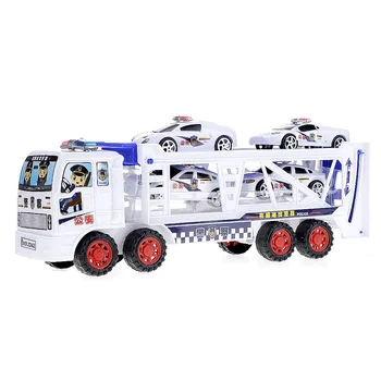 

Plastic Double Deck Trailer Carrier Truck With 4 Cars Baby Kids Play Toys