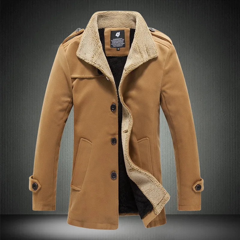 Зимнее шерстяное пальто мужские повседневные Базовые Куртки Ветровка размера плюс мужские пальто зима мужские пальто и куртки размера плюс - Цвет: Khaki