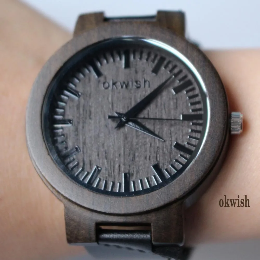 

Unisex Fashion Wood Leather Band Analog Quartz Round Wrist Watch Watches