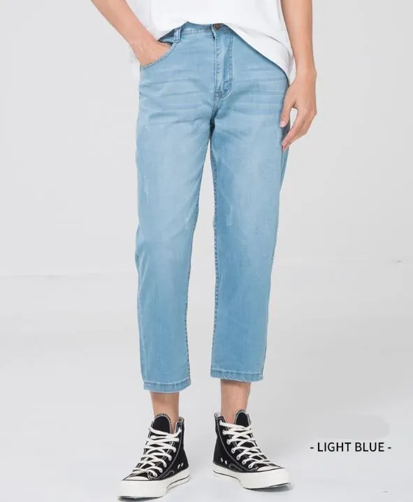 Для мужчин Повседневное джинсовые брюки сезон: весна–лето джинсы мешковатые свободные тонкие укороченные джинсы Straight Мужская одежда