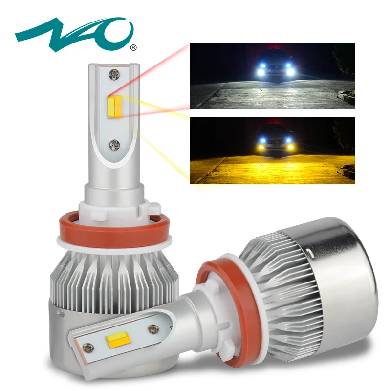

NAO Double Color H7 LED H11 led Bulb Car Headlight car light H4 H8 H9 H27 880 H3 H1 HB3 9005 HB4 9006 72W 7600LM 6500K 3000K D33