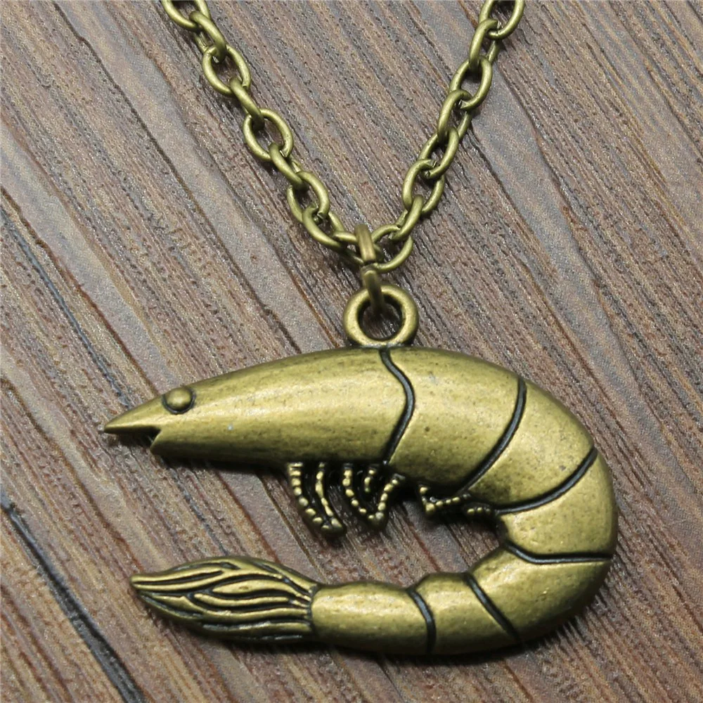 

New Vintage Jewelry Simple 35x25mm Shrimp Pendant Necklace For Women Gift Antique Bronze Plated